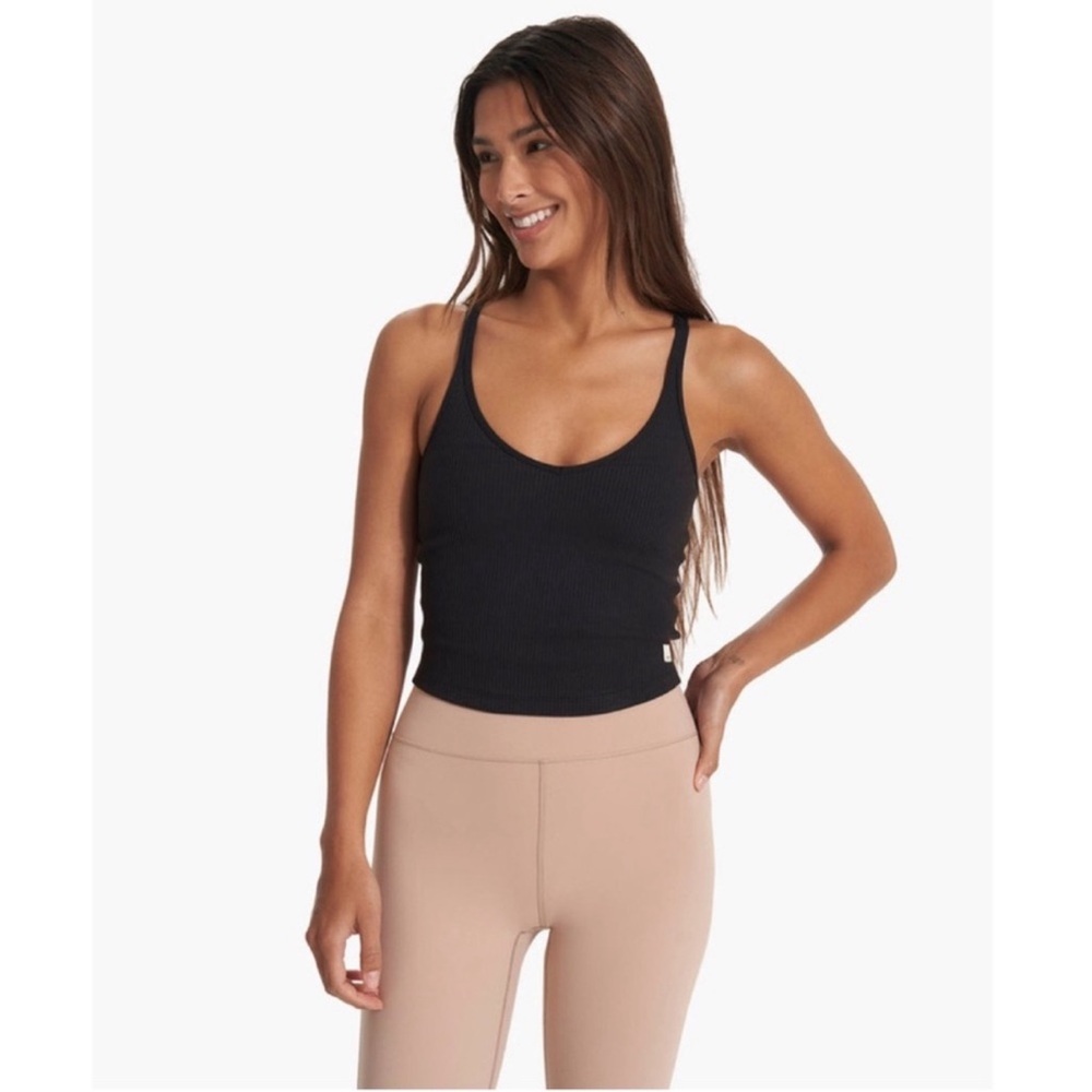 Vuori Ribbed Criss Cross Black Crop Tank Women’s Size XS